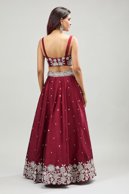 Samyukta Singhania Embroidered Maroon Lehenga Set 