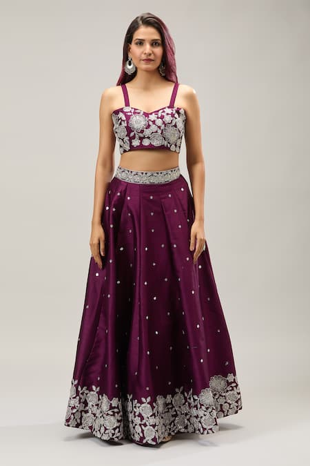 Samyukta Singhania_Magenta Net Sequins, Embroidery Lehenga Set _at_Aza_Fashions