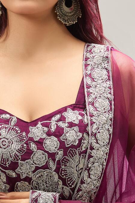 Buy_Samyukta Singhania_Magenta Net Sequins, Embroidery Lehenga Set 