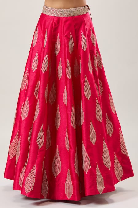 Shop_Samyukta Singhania_Pink Net Embroidery Lehenga Set 