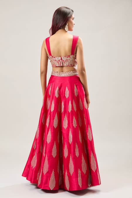 Shop_Samyukta Singhania_Pink Net Embroidery Lehenga Set _at_Aza_Fashions