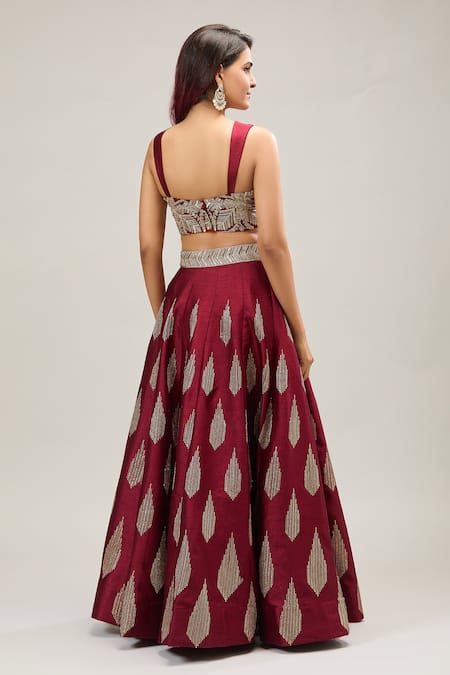 Samyukta Singhania Embroidered Maroon Lehenga Set 