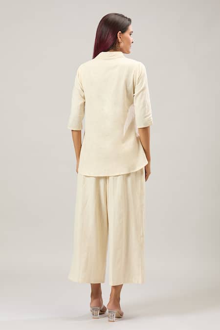 Samyukta Singhania Off White Embroidered Shirt & Pant Set 