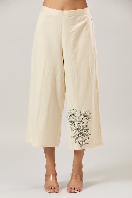 Buy_Naintara Bajaj_Off White Cotton Embroidery Collared Shirt And Pant Set 