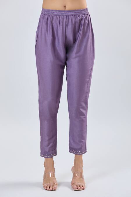 Buy_Samyukta Singhania_Purple Embroidery Round Neck Kurta Set