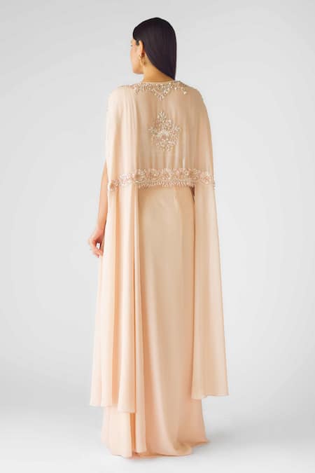 Basanti - Kapde Aur Koffee Peach Sequined Pre-Draped Saree Set 
