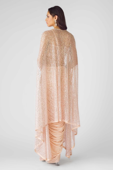 Basanti - Kapde Aur Koffee Peach Sequined Cape Set 