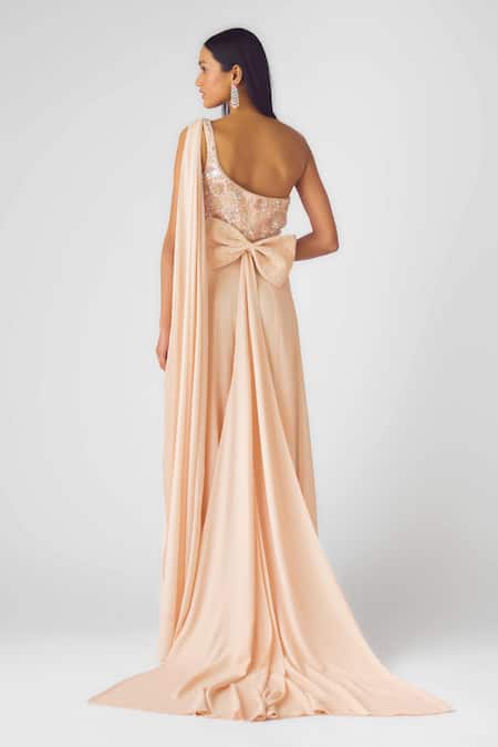 Basanti - Kapde Aur Koffee Peach Sequined Jumpsuit with Trail 