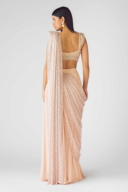 Basanti - Kapde Aur Koffee Peach Sequined Draped Saree Set 