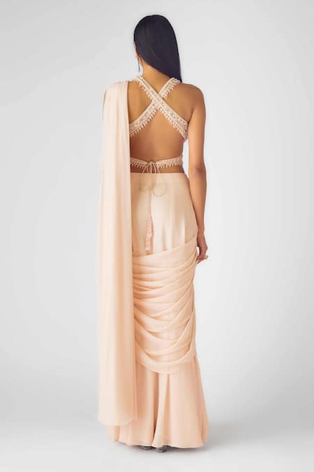 Basanti - Kapde Aur Koffee Peach Sequined Draped Saree Set 