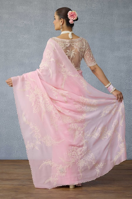 Shop Torani Pink Georgette Embroidery Gulaban Pankhuri Saree at Aza Fashions Shop_Torani_Pink Georgette Embroidery Gulaban Pankhuri Saree _at_Aza_Fashions