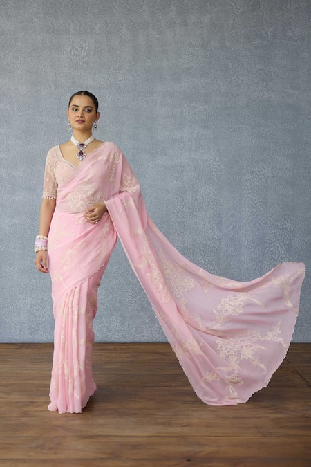 Torani Pink Georgette Embroidery Gulaban Pankhuri Saree Online at Aza Fashions Torani_Pink Georgette Embroidery Gulaban Pankhuri Saree _Online_at_Aza_Fashions