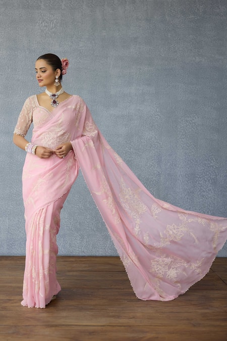 Buy Torani Pink Georgette Embroidery Gulaban Pankhuri Saree Online at Aza Fashions Buy_Torani_Pink Georgette Embroidery Gulaban Pankhuri Saree _Online_at_Aza_Fashions