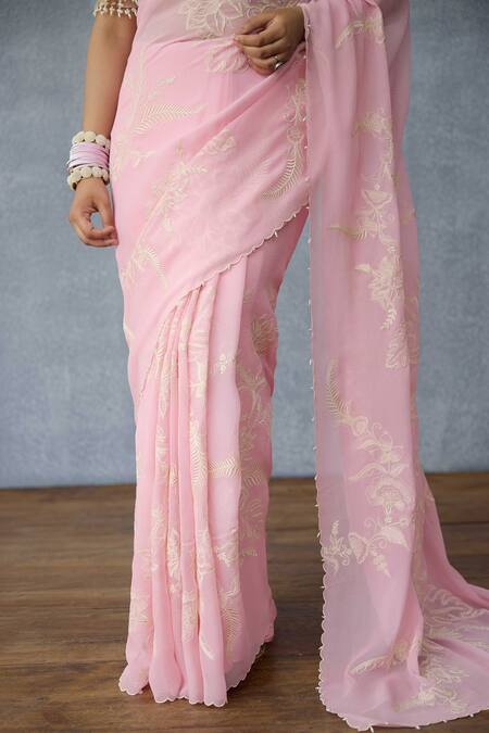 Shop Torani Pink Georgette Embroidery Gulaban Pankhuri Saree Online at Aza Fashions Shop_Torani_Pink Georgette Embroidery Gulaban Pankhuri Saree _Online_at_Aza_Fashions