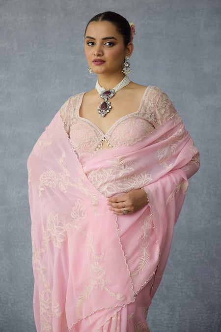 Buy Torani Pink Georgette Embroidery Gulaban Pankhuri Saree Buy_Torani_Pink Georgette Embroidery Gulaban Pankhuri Saree