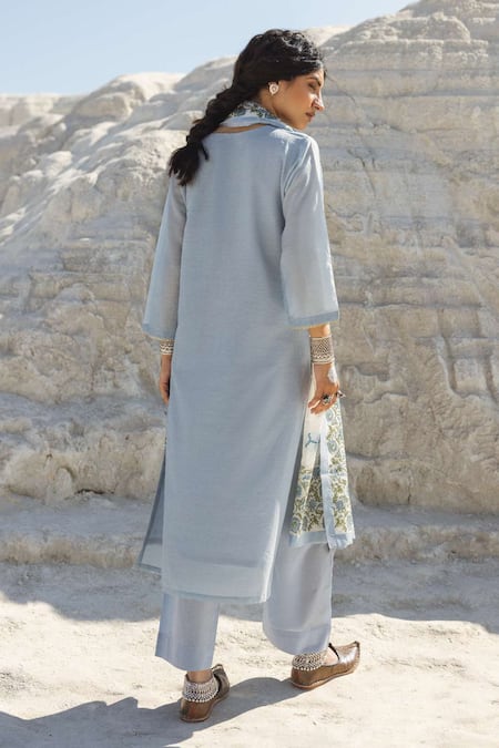 Karaj Jaipur Powder Blue Straight Kurta Set