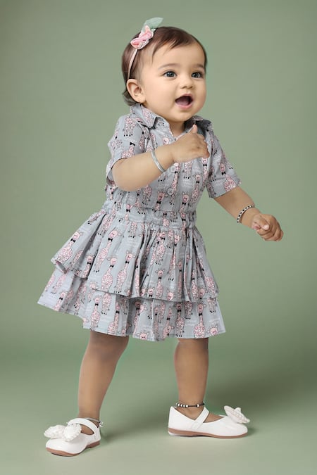 Petite Pomme Tiered Giraffe Print Girls Dress 