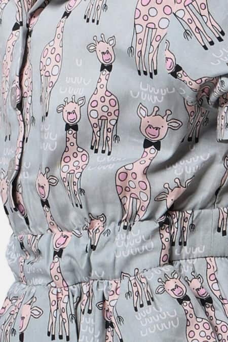 Petite Pomme_Blue Linen Tiered Giraffe Print Girls Dress _Online_at_Aza_Fashions