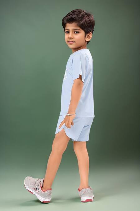 Shop_Petite Pomme_Blue Cotton Ribbed T-shirt And Shorts Set _Online_at_Aza_Fashions