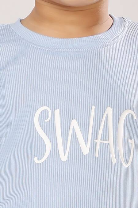 Petite Pomme_Blue Cotton Ribbed T-shirt And Shorts Set _at_Aza_Fashions