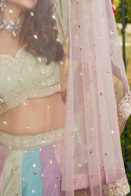 Buy_Samyukta Singhania_Multi Color Organza Sequins, Embroidery, Tassels Lehenga Set_Online_at_Aza_Fashions