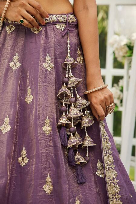 Samyukta Singhania Purple Tissue Tassels, Beads, Embroidery Lehenga Set With Dupatta Online at Aza Fashions Samyukta Singhania_Purple Tissue Tassels, Beads, Embroidery Lehenga Set With Dupatta_Online_at_Aza_Fashions