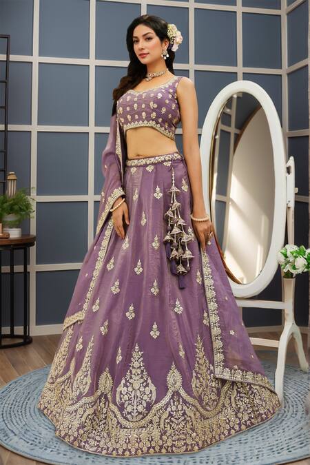 Samyukta Singhania Purple Tissue Tassels, Beads, Embroidery Lehenga Set With Dupatta at Aza Fashions Samyukta Singhania_Purple Tissue Tassels, Beads, Embroidery Lehenga Set With Dupatta_at_Aza_Fashions