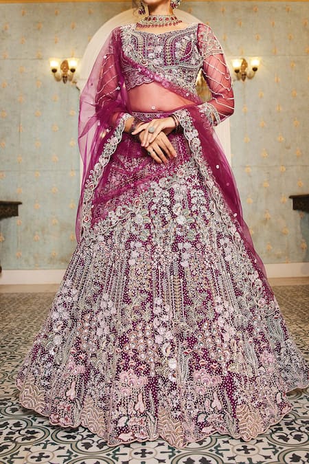 Samyukta Singhania_Multi Color Net Sequins, Embroidery Lehenga Set_at_Aza_Fashions