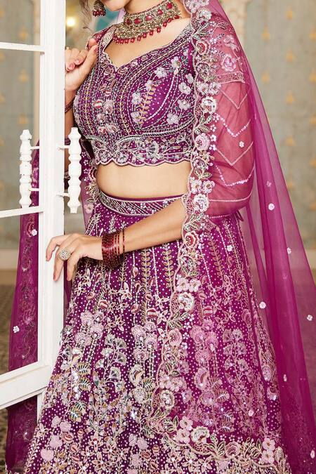 Buy_Samyukta Singhania_Multi Color Net Sequins, Embroidery Lehenga Set