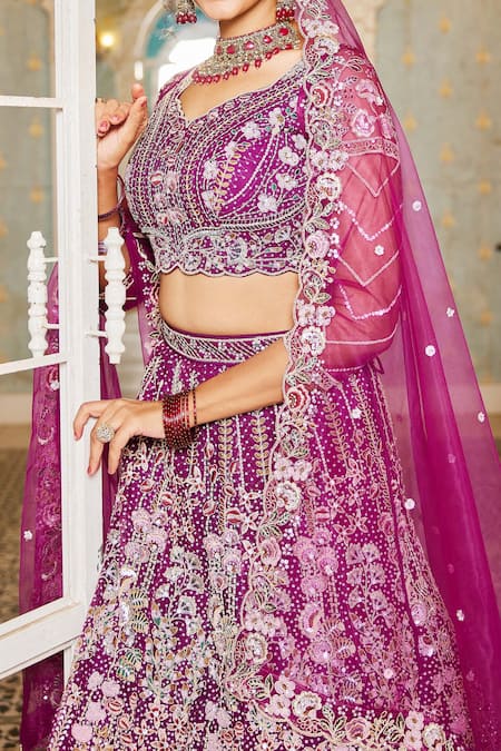 Shop_Samyukta Singhania_Multi Color Net Sequins, Embroidery Lehenga Set