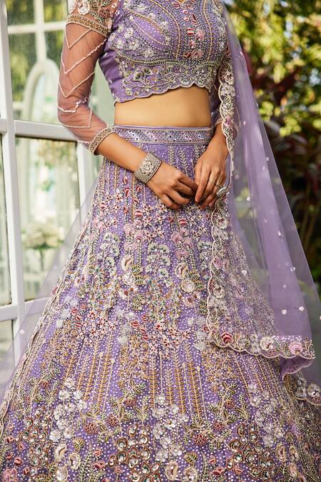 Samyukta Singhania_Mauve Net Sequins, Embroidery Lehenga Set_at_Aza_Fashions