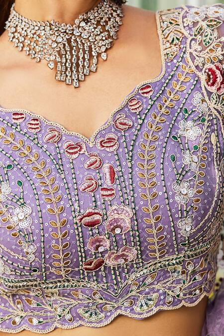 Buy_Samyukta Singhania_Mauve Net Sequins, Embroidery Lehenga Set