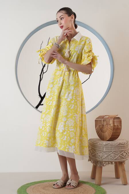 Surabhi Arya Yellow Poplin Collared Midi Dress Online at Aza Fashions Surabhi Arya_Yellow Poplin Collared Midi Dress _Online_at_Aza_Fashions