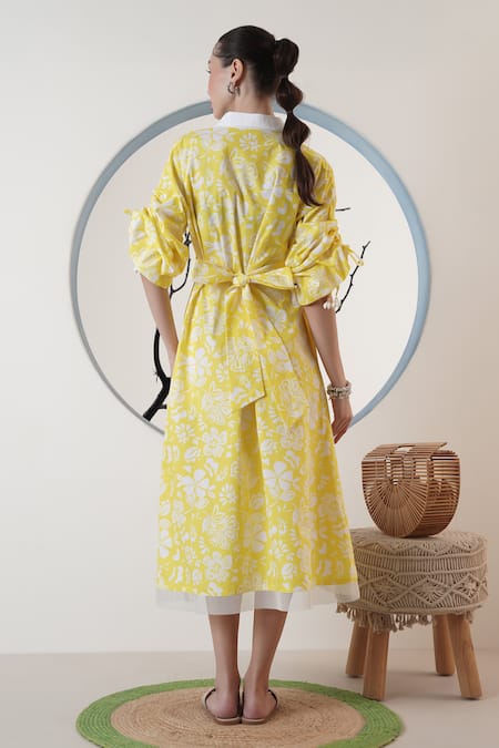 Shop Surabhi Arya Yellow Poplin Collared Midi Dress at Aza Fashions Shop_Surabhi Arya_Yellow Poplin Collared Midi Dress _at_Aza_Fashions