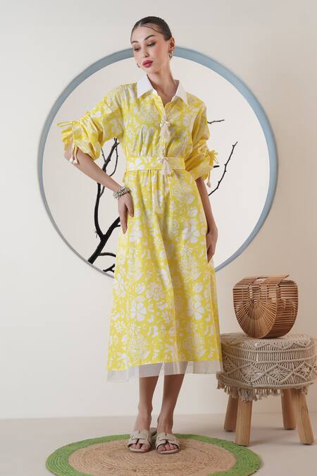 Shop Surabhi Arya Yellow Poplin Collared Midi Dress Online at Aza Fashions Shop_Surabhi Arya_Yellow Poplin Collared Midi Dress _Online_at_Aza_Fashions