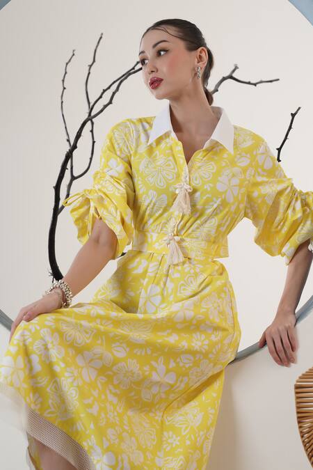 Buy Surabhi Arya Yellow Poplin Collared Midi Dress Buy_Surabhi Arya_Yellow Poplin Collared Midi Dress