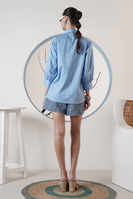 Surabhi Arya Sky Blue Designer Poplin Shirt 