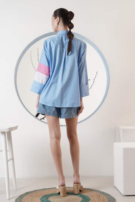 Surabhi Arya Sky Blue Color Block Shirt 