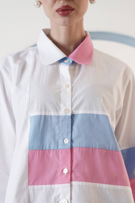 Surabhi Arya White Poplin Collared Color Block Shirt at Aza Fashions Surabhi Arya_White Poplin Collared Color Block Shirt _at_Aza_Fashions