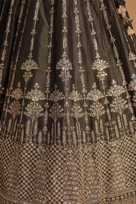 Samyukta Singhania_Green Silk, Organza Sequins, Tassels, Embroidery Dark Lehenga Set_at_Aza_Fashions