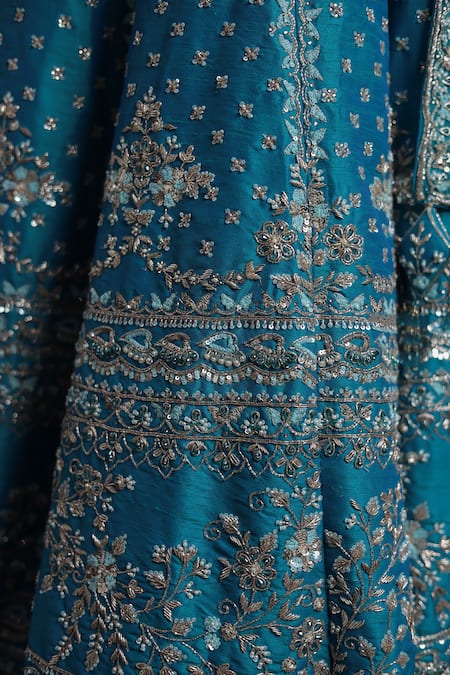 Samyukta Singhania_Blue Silk, Net Sequins, Zari, Embroidery Dark Classic Lehenga Set_at_Aza_Fashions