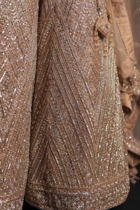 Shop_Samyukta Singhania_Gold Net Sequins, Embroidery Sweetheart Neck Classic Lehenga Set