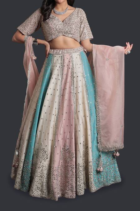 Shop Samyukta Singhania Multi Color Silk, Tissue Sequins, Embroidery Classic Lehenga Set Online at Aza Fashions Shop_Samyukta Singhania_Multi Color Silk, Tissue Sequins, Embroidery Classic Lehenga Set_Online_at_Aza_Fashions