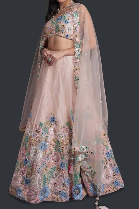 Buy Samyukta Singhania Peach Organza, Net Beads, Sequins, Embroidery Classic Lehenga Set Online at Aza Fashions Buy_Samyukta Singhania_Peach Organza, Net Beads, Sequins, Embroidery Classic Lehenga Set_Online_at_Aza_Fashions