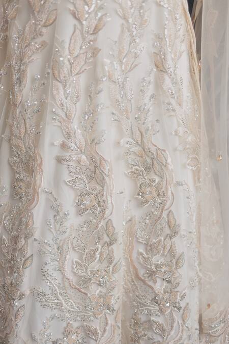 Samyukta Singhania_Cream Net Beads, Embroidery, Sequins Lehenga Set_at_Aza_Fashions