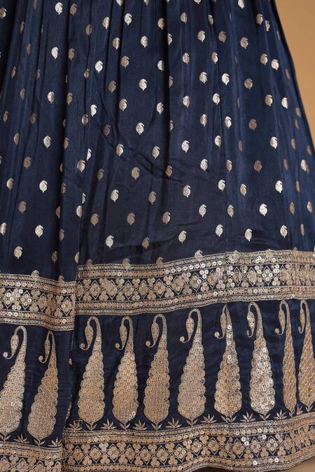 Samyukta Singhania_Blue Silk, Georgette Embroidery, Sequins V-neck Geometric Pattern Lehenga Set_Online_at_Aza_Fashions