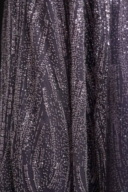 Buy_Samyukta Singhania_Purple Net Sequins, Embroidery Round Neck Embellished Classic Lehenga Set