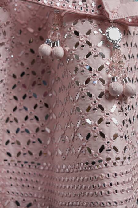 Samyukta Singhania_Pink Silk, Net Mirrors, Tassels Light Embroidered Lehenga Set_Online_at_Aza_Fashions