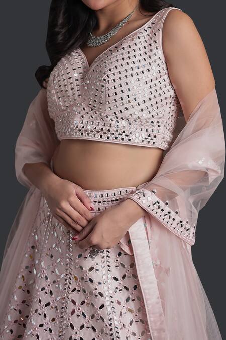 Buy_Samyukta Singhania_Pink Silk, Net Mirrors, Tassels Light Embroidered Lehenga Set