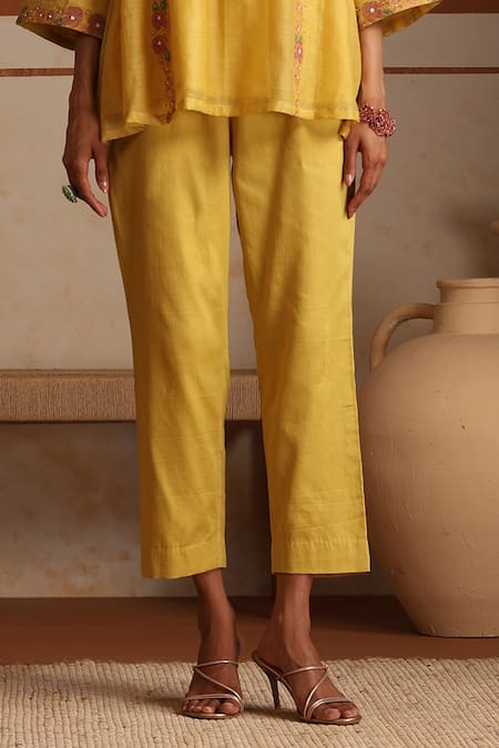 Buy Beige Yellow Chanderi, Cotton Satin, Muslin Beads, Hand Embroidered Kurta Pant Set Online at Aza Fashions Buy_Beige_Yellow Chanderi, Cotton Satin, Muslin Beads, Hand Embroidered Kurta Pant Set _Online_at_Aza_Fashions